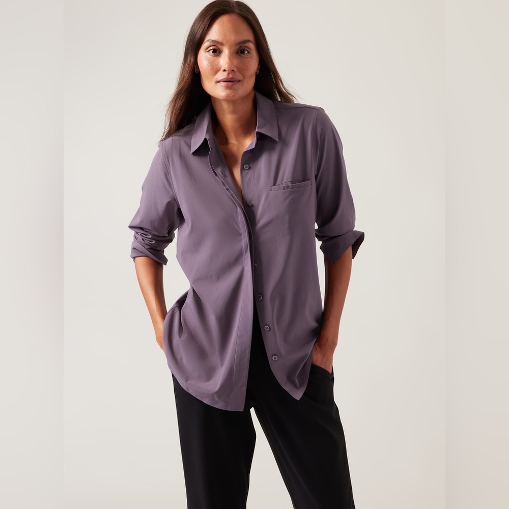 EUC Athleta Urbanite Top 2.0, Button-Down Shirt in Dusk Violet | Women’s Plus 1X - Picture 13 of 16